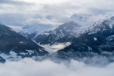 Scenic view of snowcapped mountains against sky