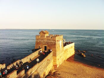 Panoramic view of sea against clear sky