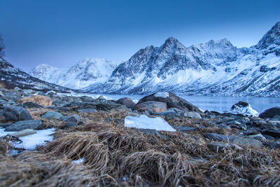 Scenic view of snowcapped mountains against sky