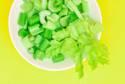 High angle view of chopped vegetables in bowl