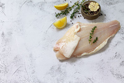 High angle view of fish on table