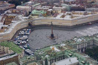 High angle view of buildings in city