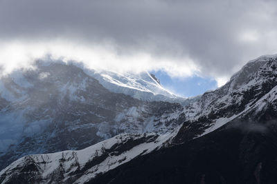 Scenic view of snowcapped mountains against sky