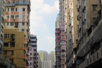 Low angle view of buildings in city against sky