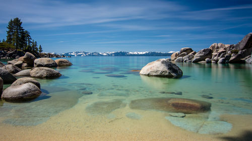 Rocks in sea against sky
