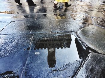 Reflection of palazzo vecchio on puddle