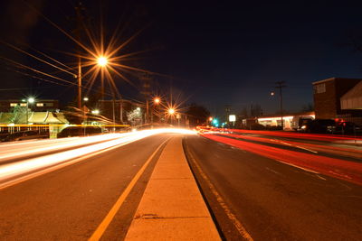 Light trails on road at night