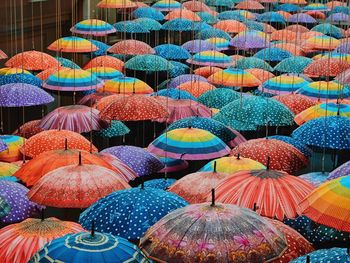 High angle view of colorful umbrellas
