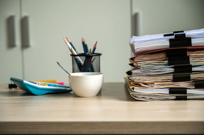 Close-up of books on table