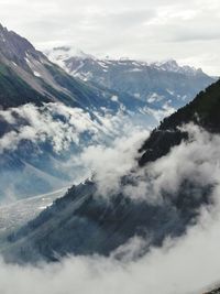 Scenic view of snowcapped mountains against sky