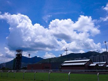 Soccer field against sky