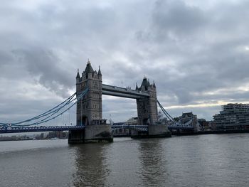 View of bridge over river against cloudy sky