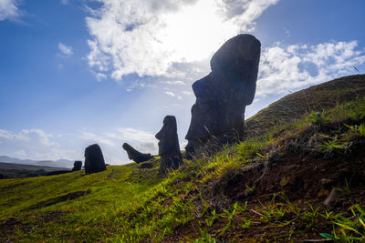 Low angle view of rock formations against sky