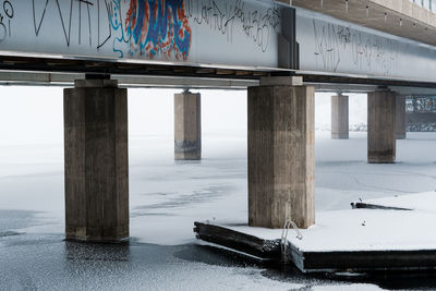 Bridge over frozen lake