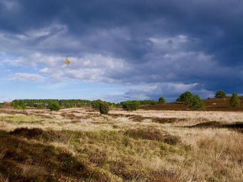 Scenic view of field against cloudy sky