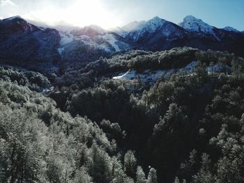 Scenic view of snowcapped mountains against sky