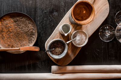 High angle view of food on table