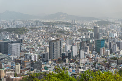 High angle view of cityscape against sky