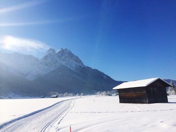 Scenic view of snow covered mountains