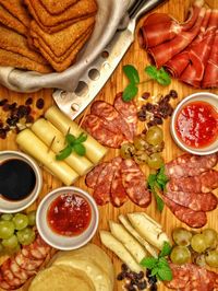 High angle view of meal served on table