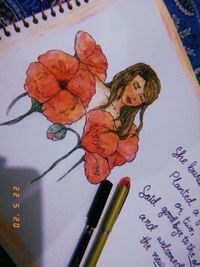 High angle view of various flower on table