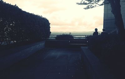 Steps leading to sea at sunset