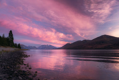 Scenic view of lake against sky during sunset