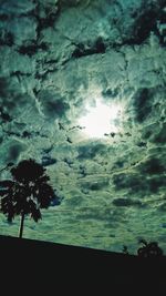 Low angle view of silhouette palm trees against sky