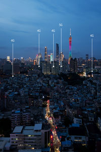 High angle view of buildings in city