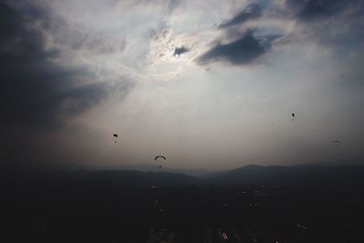 Low angle view of silhouette birds flying against sky