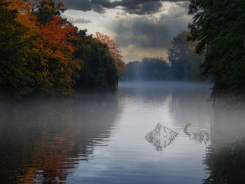 Scenic view of lake against sky during autumn