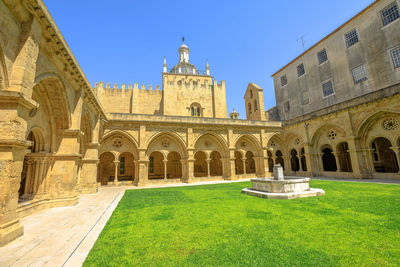 View of historic building against clear blue sky