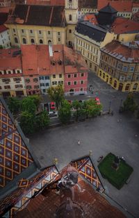 High angle view of buildings in city