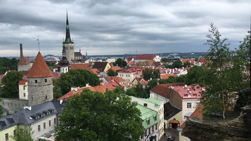 High angle view of townscape against sky