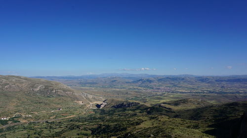 Scenic view of landscape against clear blue sky