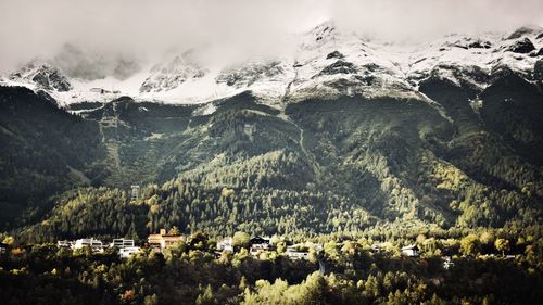 Panoramic shot of trees and mountains against sky