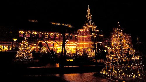 Illuminated building at night