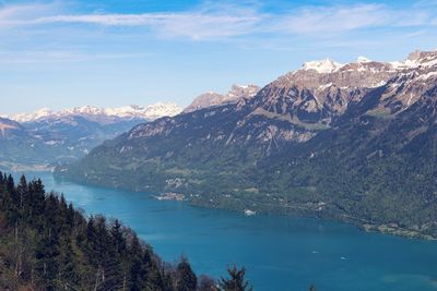 Scenic view of mountains and lake against sky