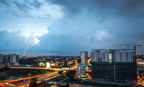 Panoramic view of illuminated city against sky at night