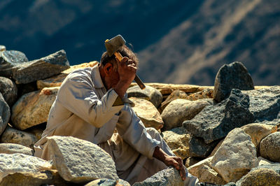 View of lizard on rock