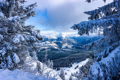 Scenic view of snowcapped mountains against sky