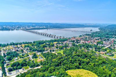 High angle view of bridge over river against sky