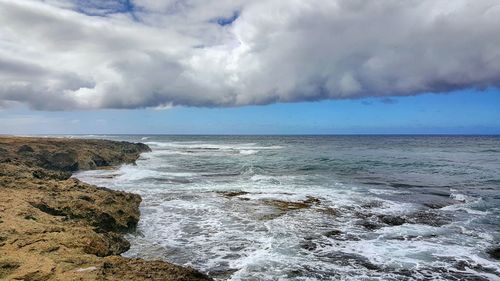 Scenic view of sea against cloudy sky