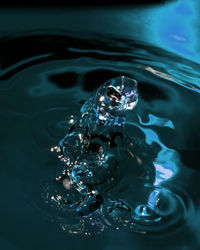 Close-up of drop falling on water