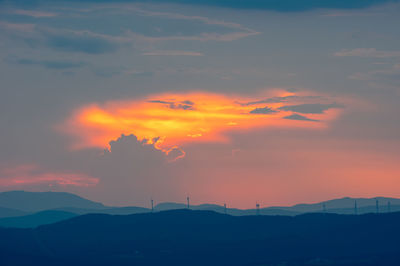 Low angle view of silhouette mountains against dramatic sky