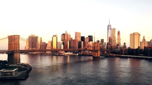 City skyline at dusk
