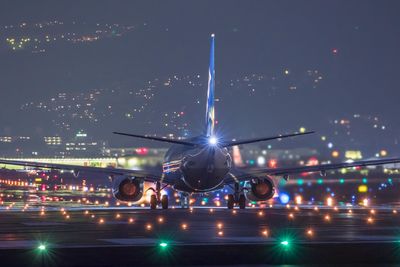 Airplane flying at night