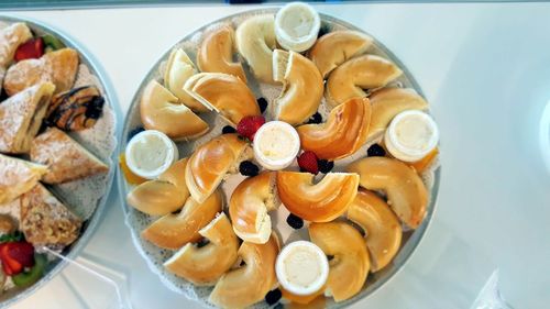 High angle view of breakfast on table