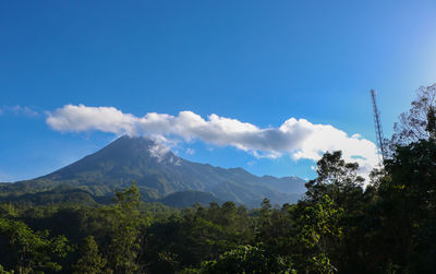 Scenic view of mountains against blue sky