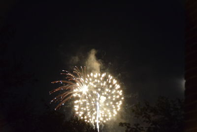 Low angle view of firework display at night